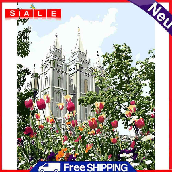 Garden Castle Oil Paint By Numbers DIY Canvas Wall Art Picture Craft Home Decor