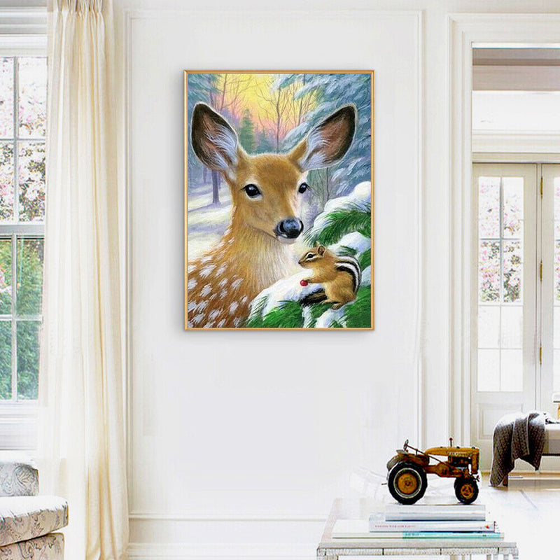 DIY Full Round Drill Rhinestone Diamond Painting Deer and Squirrels Handwork Art