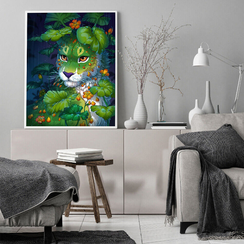 Hand Painted Oil Paint by Numbers DIY Cute Leopard Drawing Wall Decoration Gift