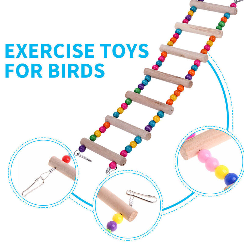 Hanging Colorful Balls Bird Pet Ladder Climbing Stairs Parrot Perch Stand Holder