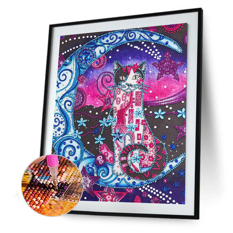 5D DIY Partial Special Shaped Drill Diamond Painting Moon Cat Handmade Art Gift