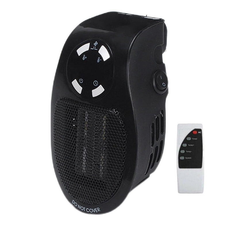 PORTABLE ELECTRIC HEATER UK PLUG IN WALL FAN HEAT SETTING 500W REMOTE CONTROL