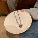 Women Hip Hop Chain Clavicle Chain Heart Shape Necklace Round Bead Necklace