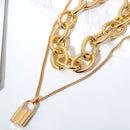Charm Multi-Layer Chain Stainless Steel Lock Pendant Punk Necklace Bib Choker