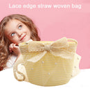 Summer Kids Girls Straw Shoulder Bag Lace Bow Beach Hat Coin Purse (White)