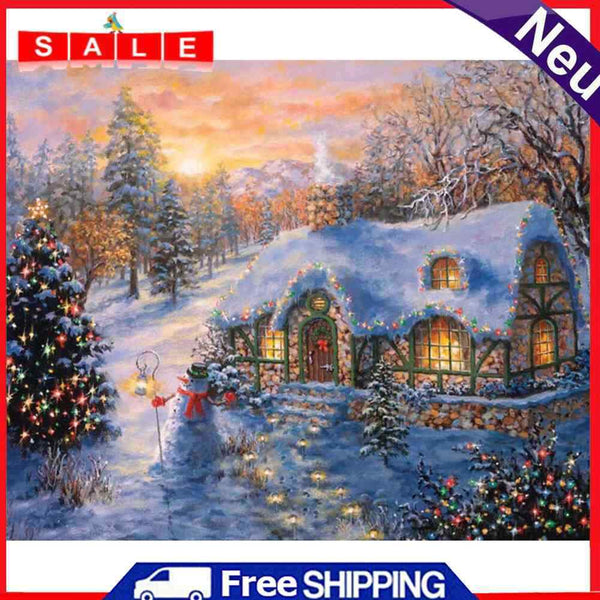 Frameless Oil Paint By Numbers DIY Christmas House Picture Craft Kit for Home