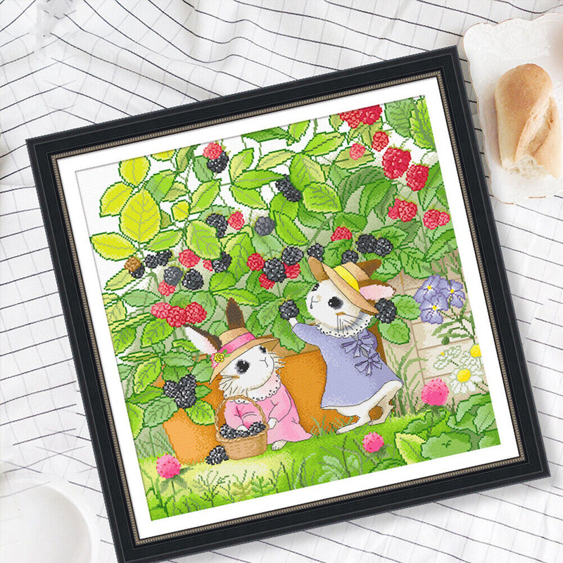 Partial Embroidery DIY 11CT Cute Rabbits Cotton Thread Cross Stitch Print Kit