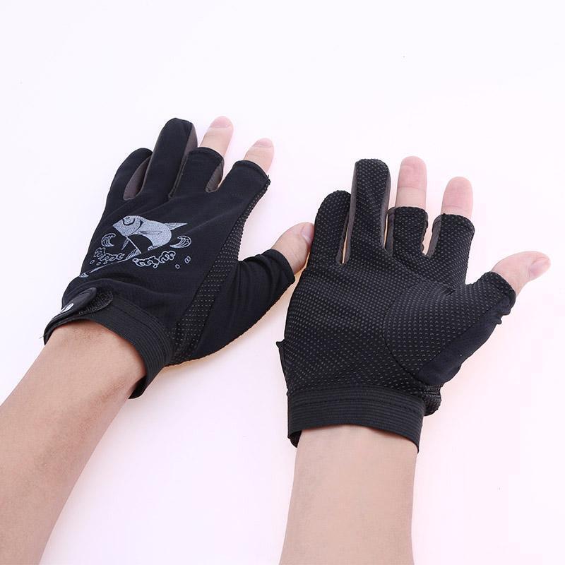 1 Pair Skidproof Half Finger Cycling Fishing Anti-Slip Glove(Black)