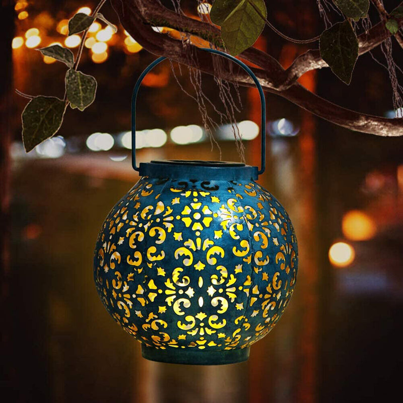 Creative Solar LED Iron Art Hollow Lantern Light Outdoor Decor Lighting Lamp