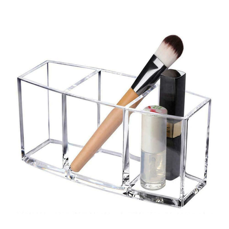 Makeup Brush Holder Organizer 3-Slot Acrylic Cosmetic UK Storage Brushes Z7S6