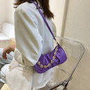 Solid Pleated Women Shoulder Bag PU Clear Chain Crossbody Handbag (Purple)