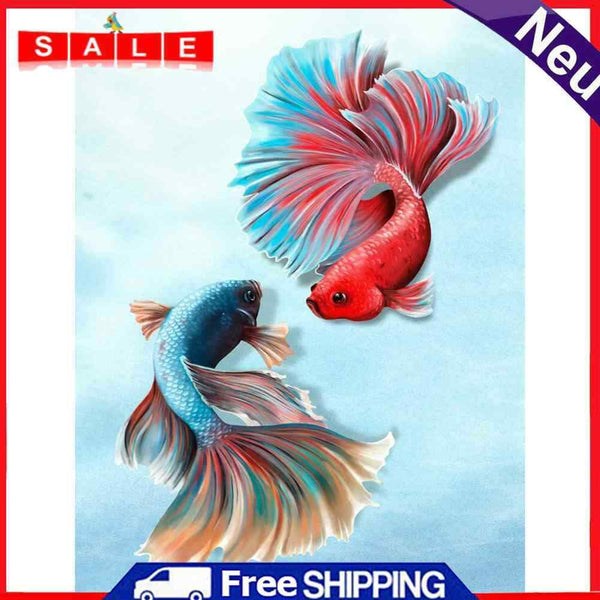 5D DIY Full Drill Round Shape Fish Rhinestone Diamond Drawing Home Decoration
