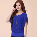 Plus Size Women Round Collar Blouse Bat Sleeves Clothing Casual Tops for Female