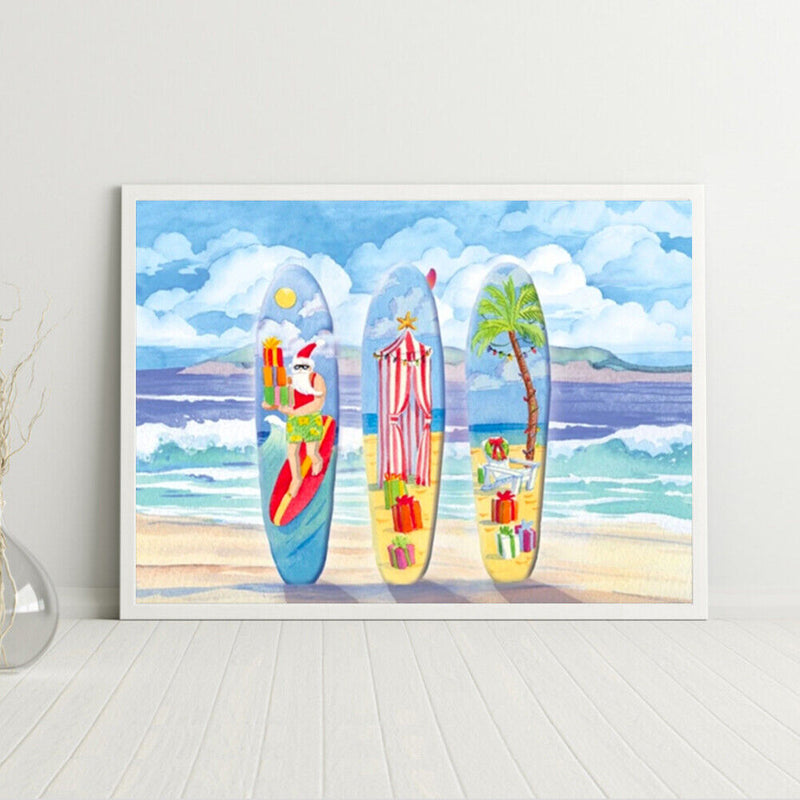 Oil Paint by Numbers Christmas Surfboard Canvas Artwork Living Room Picture Kit