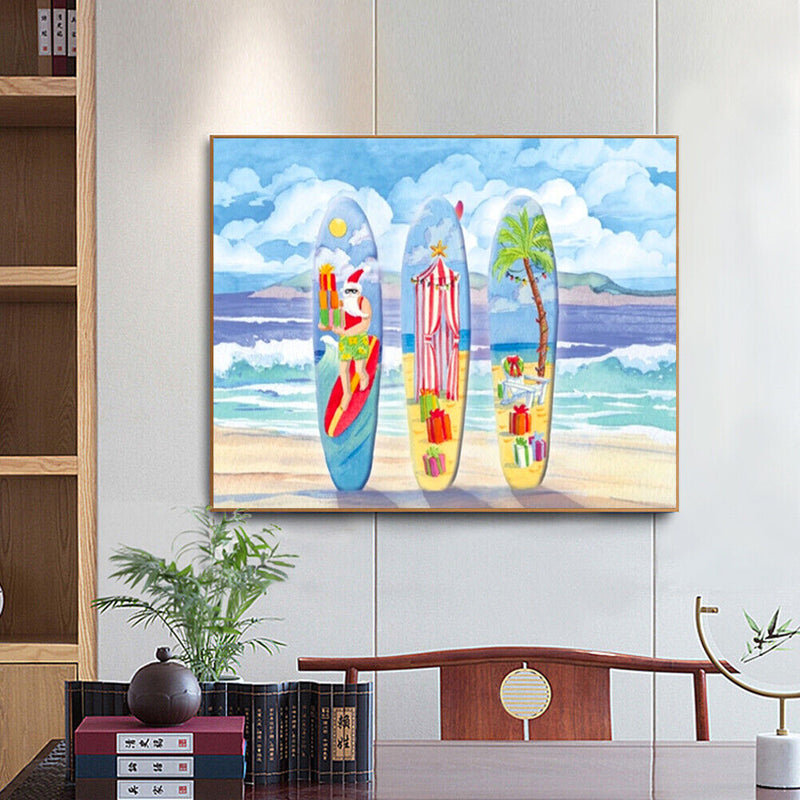Oil Paint by Numbers Christmas Surfboard Canvas Artwork Living Room Picture Kit