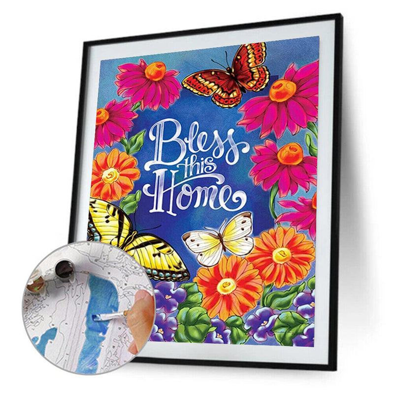 Letter Flowers Canvas Paint By Numbers Oil Hand Painted Home Decor (S228)