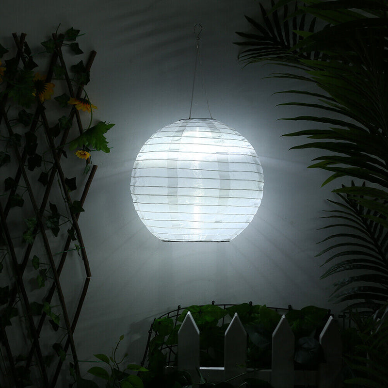 30cm 12 inch Waterproof Lantern Solar Nylon Cloth Hang Festival Lights (A) Newly