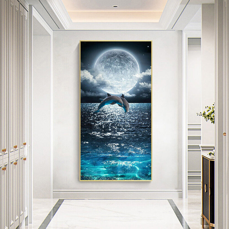 Dolphin Moon Oil Paint By Numbers DIY Handpainted on Canvas Wall Pictures