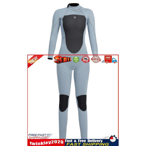 3mm Neoprene Wetsuit Women Back Zipper Full Diving Suits (Light Grey S) Newly
