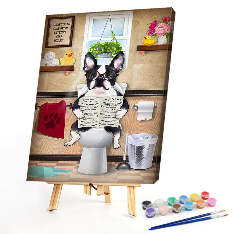 #A Dog on Toilet Oil Paint By Numbers Kit DIY Drawing Picture for Adults Home De