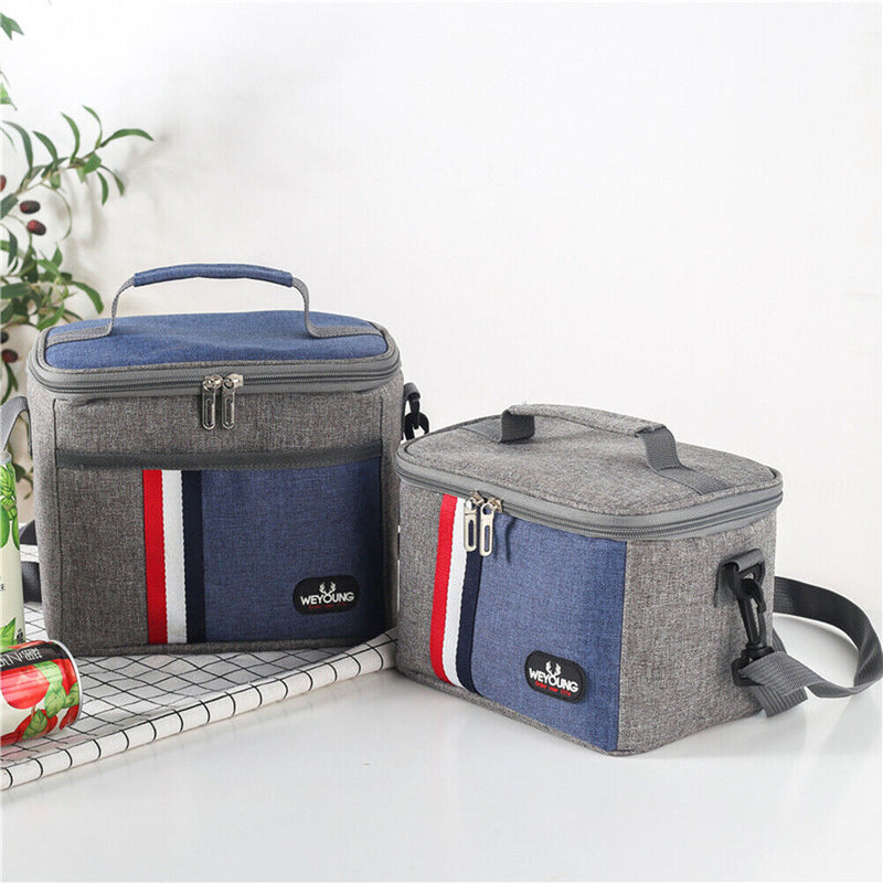 Portable Thermal Stripe Waterproof Aluminum Foil Insulated Lunch Bag (Blue)