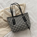 Women Houndstooth Print Leather Jacquard Shoulder Bag Casual Tote Shopping Bags