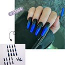 Black Blue Full Extra Long Coffin Artificial Press On Nails Gradient False Nails