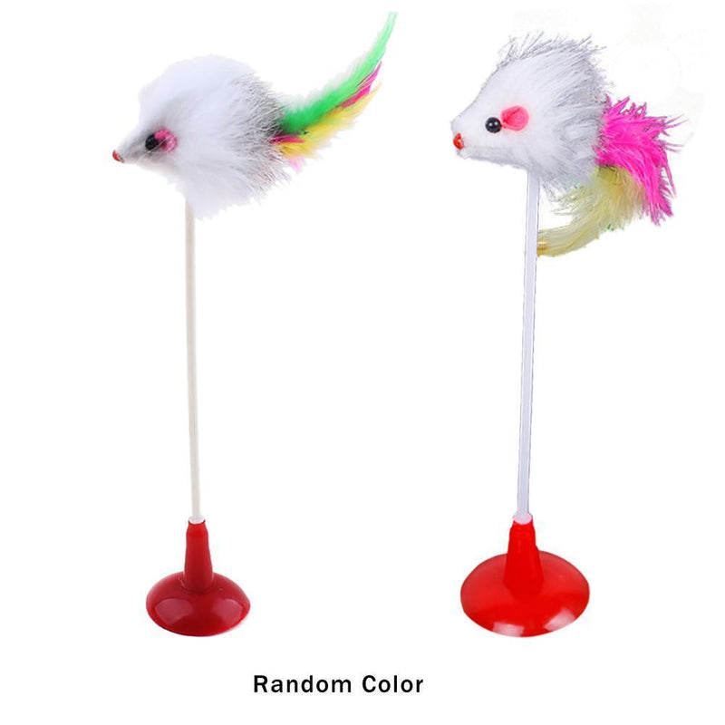 2pcs Funny Cat Toys Elastic Feather False Mouse Bottom Sucker for Pets Mous