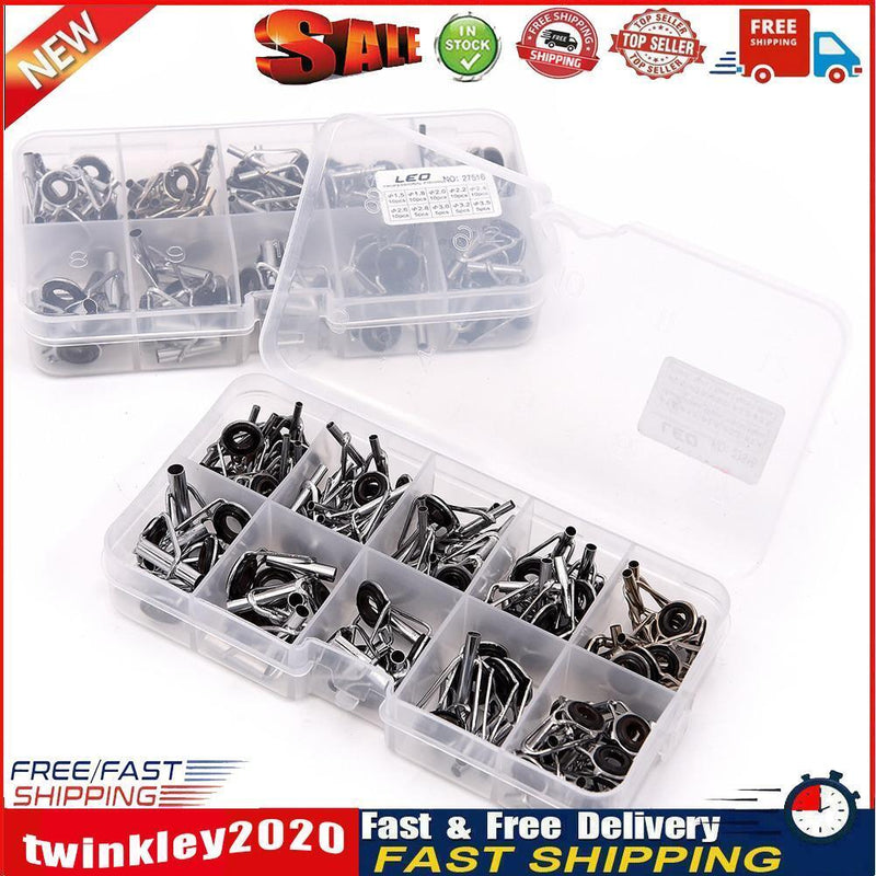80Pcs Fishing Rod Guide Guides Tip Set Repair Kit with Fish Box Newly