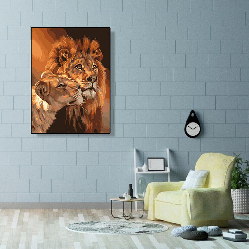 Hand Painted Artwork Frameless DIY Snuggle Lions Painting By Numbers Kit