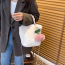 Women Soft Plush Cute Furry Fluffy Cherry Bags Shopping Bags Totes Handbags