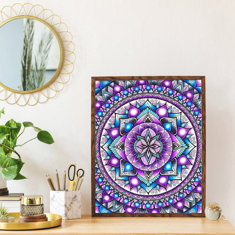 5D DIY Full Drill Cross Stitch Diamond Painting Purple Mandala Mosaic Wall Decor