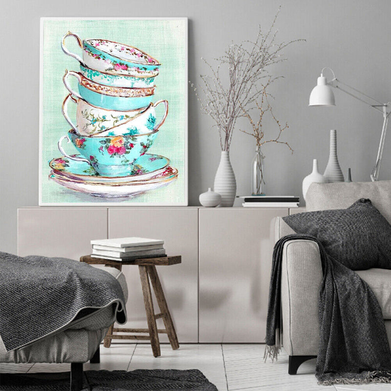 Tea Cup Drawing Frameless DIY Oil Paint by Numbers Canvas Home Decoration