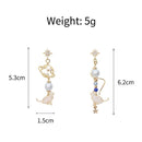 Elegant Jewelry Sweet Starlight Asymmetric Earrings Cute Cat Rhinestone Tassel