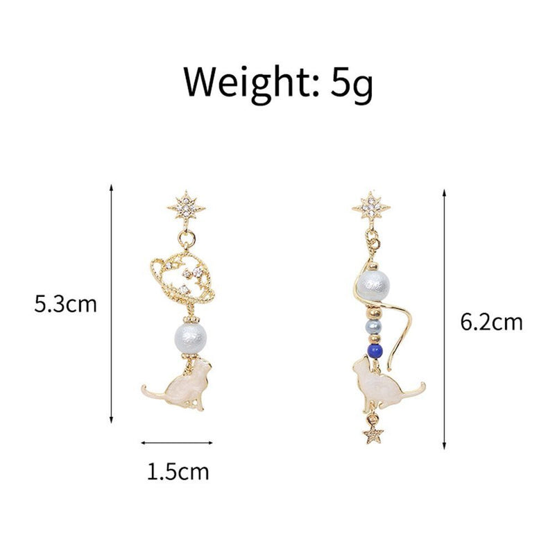 Elegant Jewelry Sweet Starlight Asymmetric Earrings Cute Cat Rhinestone Tassel