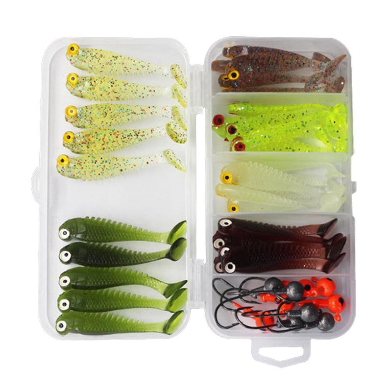 40pcs Soft Fishing Lure Kit Jig Head Hook Bait with Tackle Box (Style C)