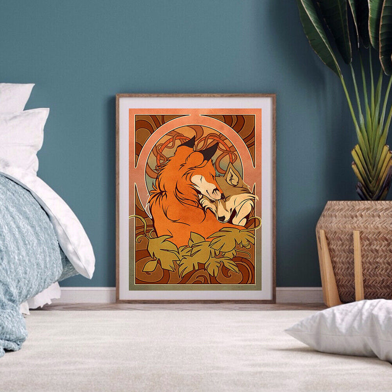 Hand Painted Oil Paint by Numbers DIY Hugging Fox Drawing Wall Decoration Gift