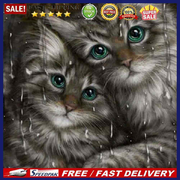 5D DIY Diamond Painting Full Round Drill Two Cats Wall Decor Rhinestone Cra