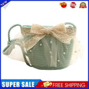 Summer Kids Girls Straw Shoulder Bag Lace Bow Beach Hat Coin Purse (Green)