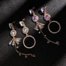 Women Purple Crystal Dangle Earrings Ear Stud Drops Earrings Rhinestone