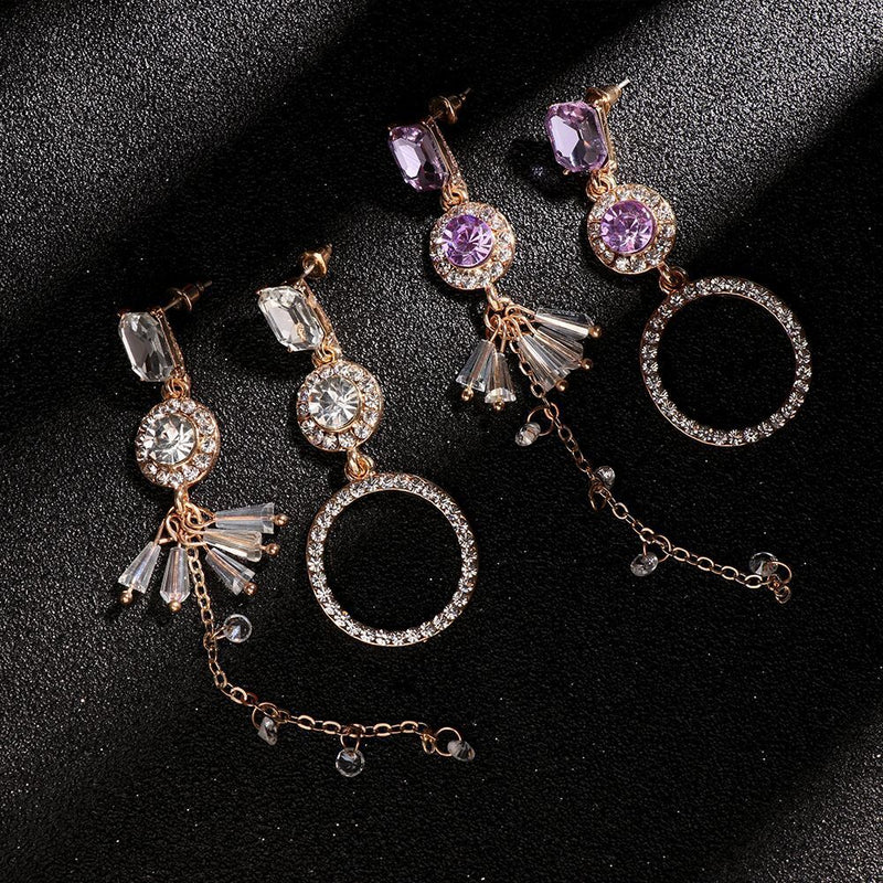 Women Purple Crystal Dangle Earrings Ear Stud Drops Earrings Rhinestone