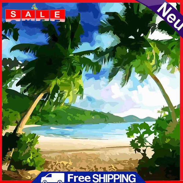 Beach Coconut Tree Oil Paint By Numbers Kits Canvas Picture Wall Art DIY Craft