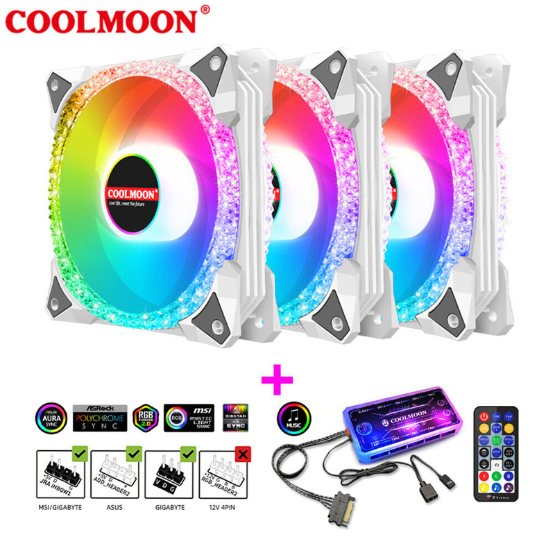 COOLMOON AS2 3pcs Hydraulic Computer Case Fan with ARGB Controller (White)