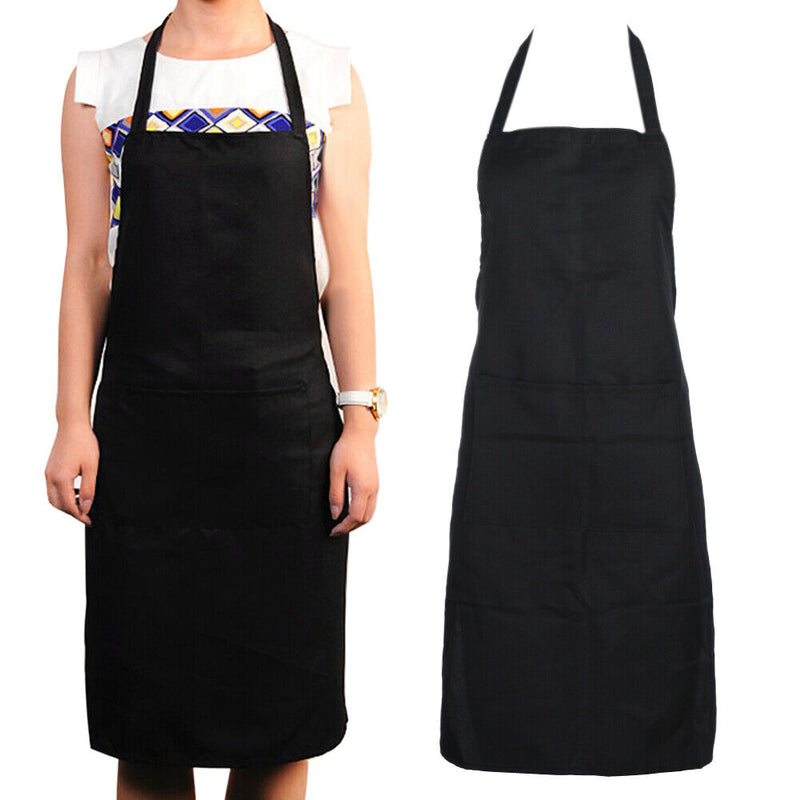 Unisex Solid Cooking Kitchen Restaurant Bib Apron Dress with Pocket(Black)