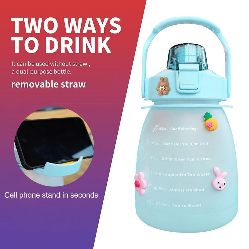 Water Bottle - Cute Belly Bottles Water Jug with Time Marker 1.3L (Green)