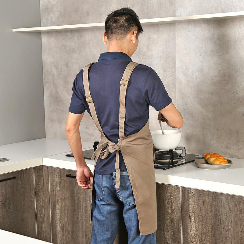 Simple Unisex Apron Adjustable Cotton Waterproof Kitchen Pinafore (Coffee)