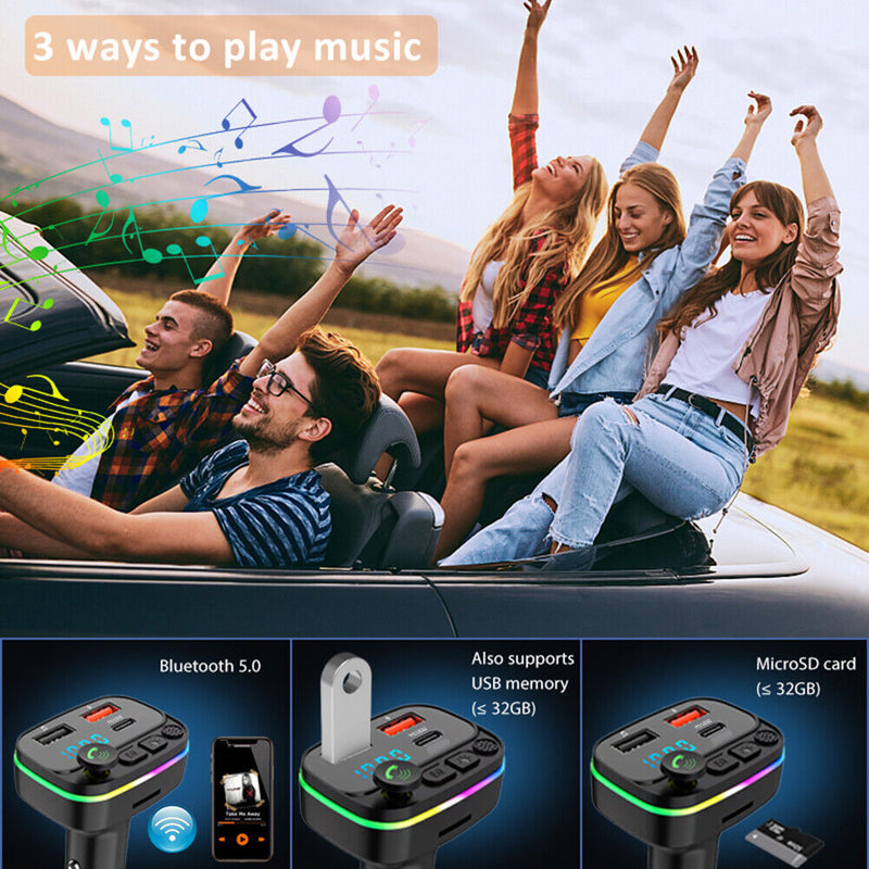 Car Bluetooth-compatible 5.0 FM Transmitter Mic Audio Receiver for 12V-24V