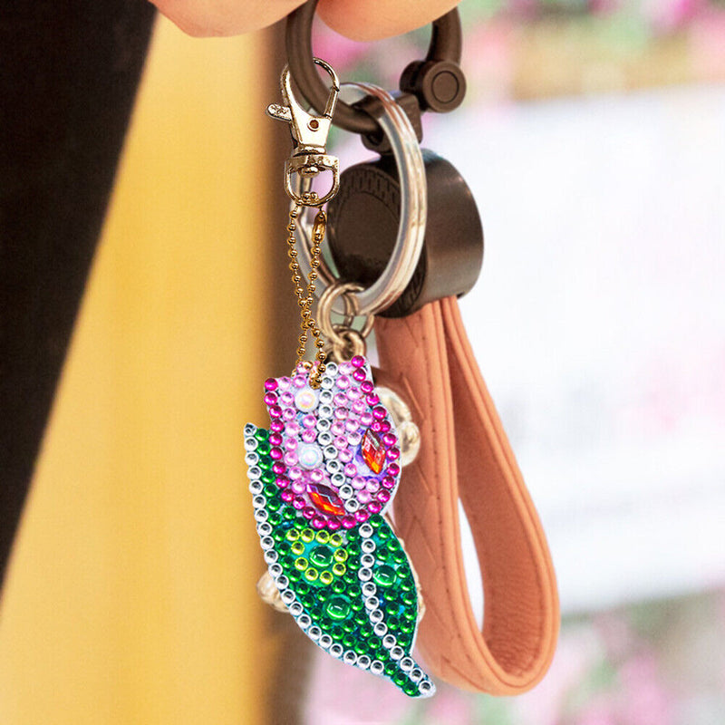 5pcs DIY Full Drill Special Shaped Diamond Painting Flower Key Ring Ornaments