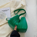 Fashion Pleated Shoulder Crossbody Bags PU Leather Women Office Bucket Handbag
