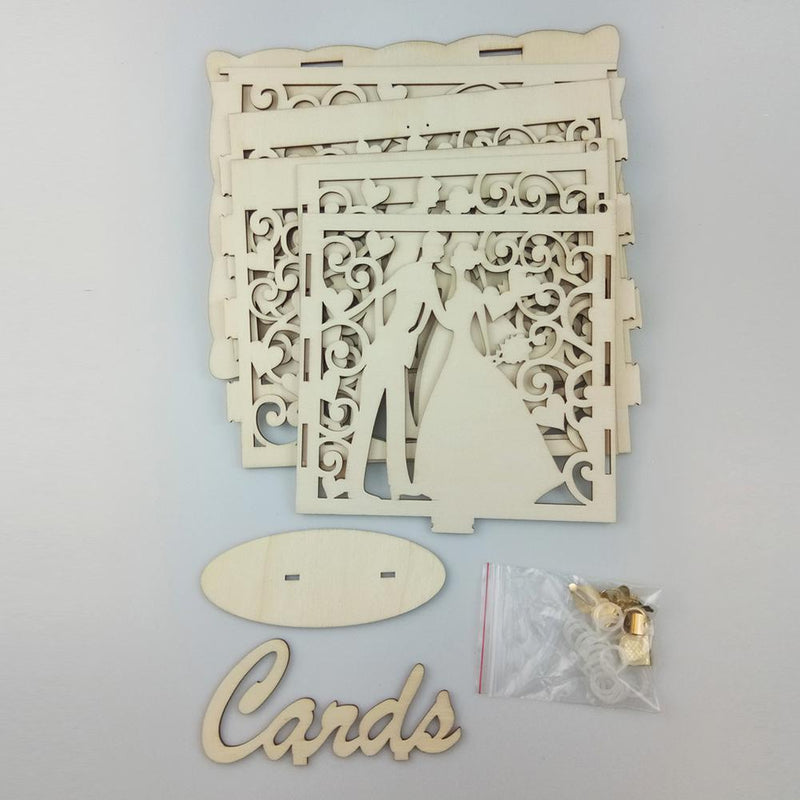 Wooden DIY Hollowed Wedding Cards Storage Box Invitation Letter Holder Contai